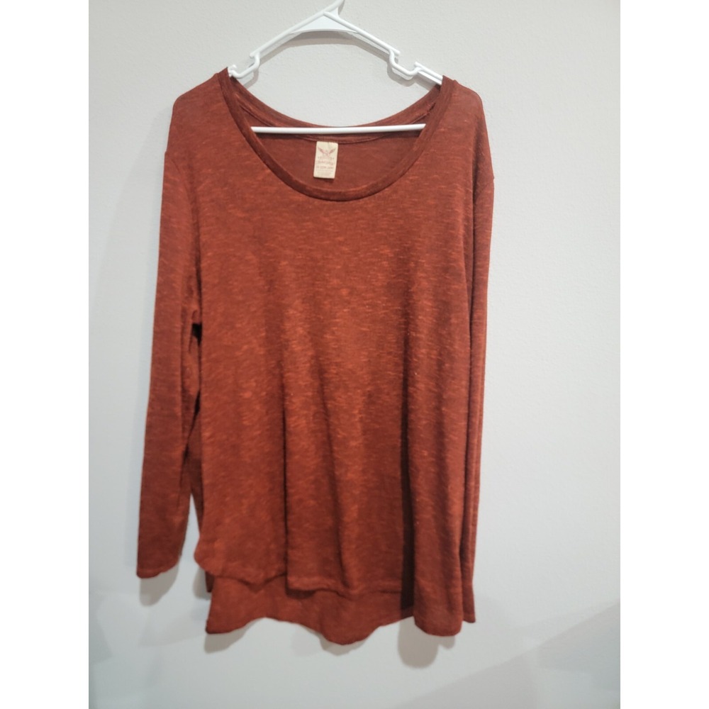 FADED GLORY Knit Long Sleeve Top Sz 3X‎ (22W-24W) Marled Dark Red Round Neck